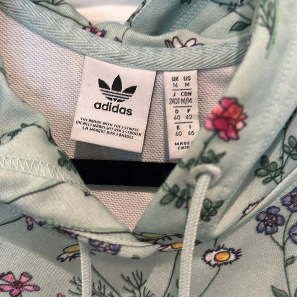 Adidas Floral Print Logo Hooded Sweatshirt Hoodie Green Floral Size Medium - Picture 4 of 16